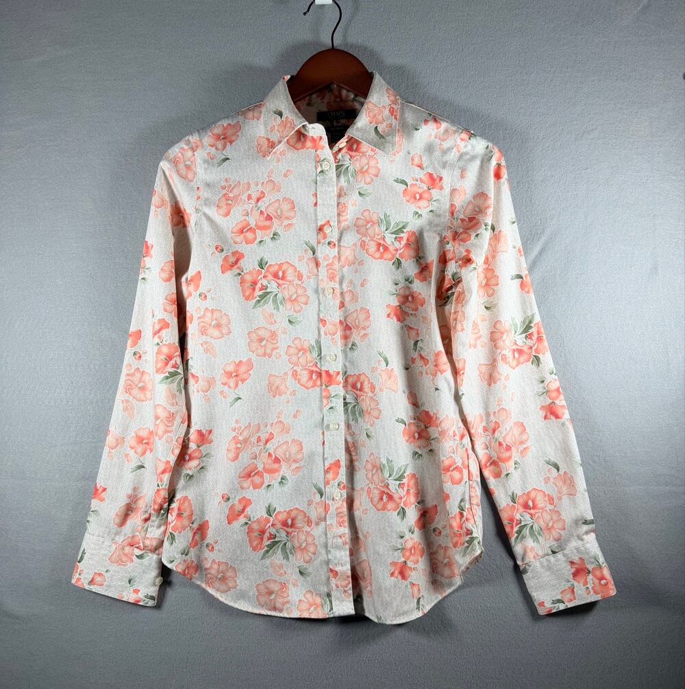 Chaps Women’s Small Floral Print Button Up Shirt Long Sleeve Cotton No Iron